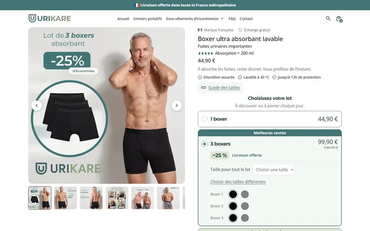 Une page produit de la boutique Urikare